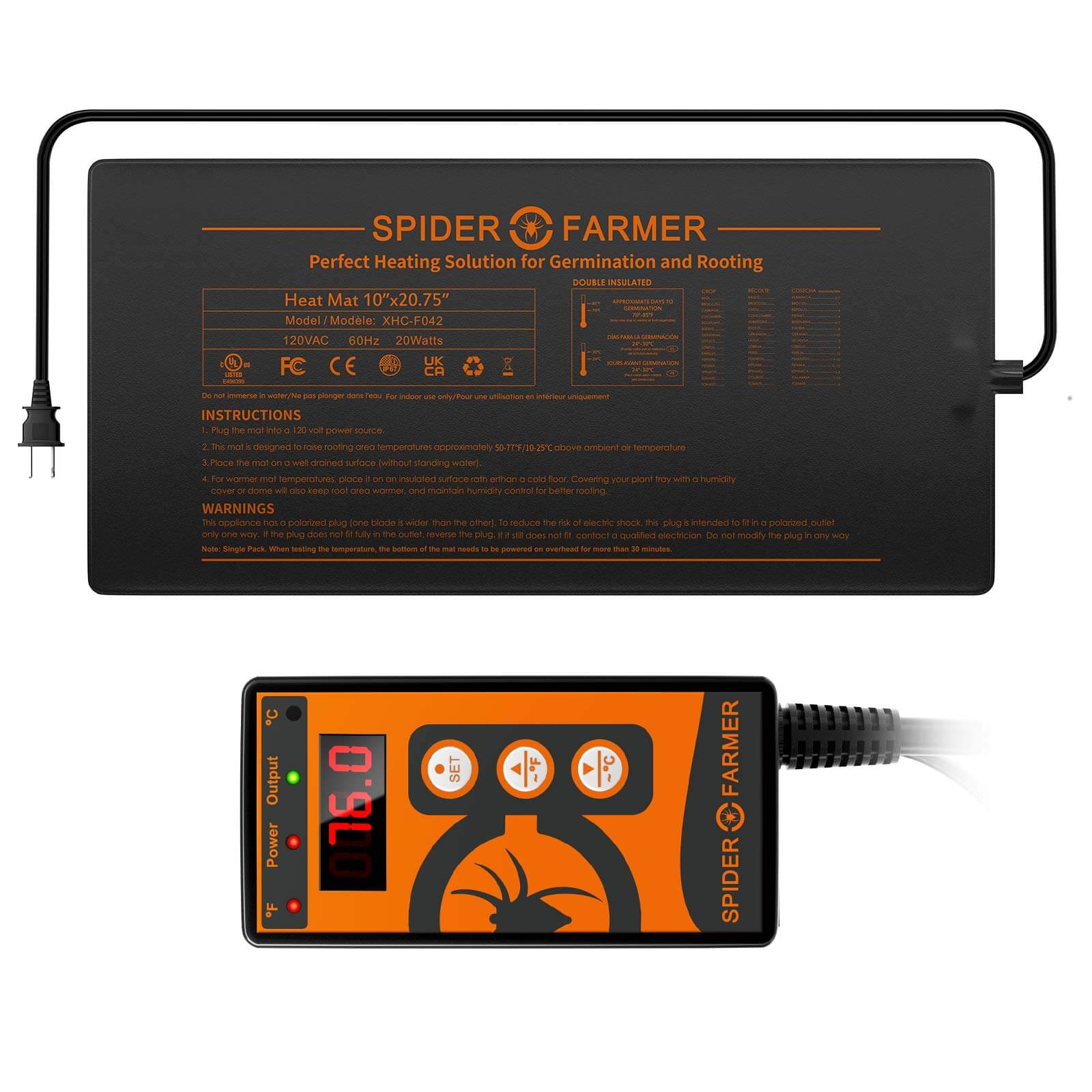 Help your seedlings flourish with the Spider Farmer 10” x 20.75” Seedling Heat Mat & Controller Set